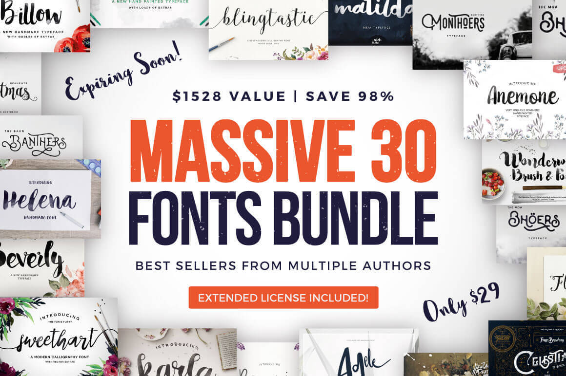 HUMONGOUS Font Bundle (30 Fonts with Extended License) - only 29!